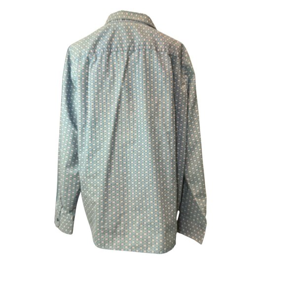 BFA Classic Blue Button Down Shirt L Geometric Floral Print Long Sleeve Blouse - Picture 3 of 8